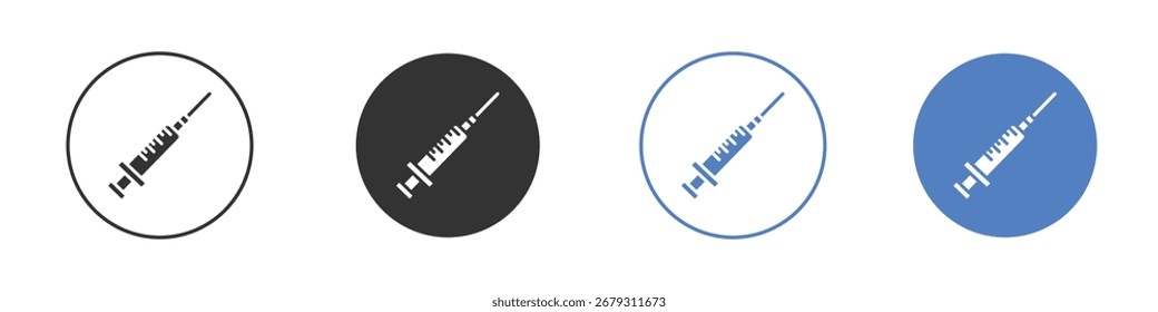 Syringe injection icon collection for app in black and blue colors