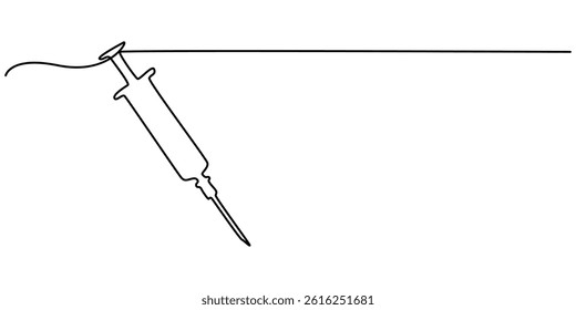 Syringe injection icon, Continuous one line drawing of syringe - medical equipment. Injection Syringe in single line draw vector illustration. Editable stroke, Syringes for injection.