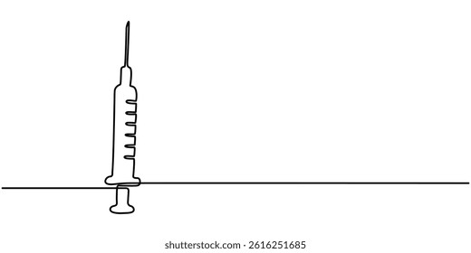 Syringe injection icon, Continuous one line drawing of syringe - medical equipment. Injection Syringe in single line draw vector illustration. Editable stroke, Syringes for injection.