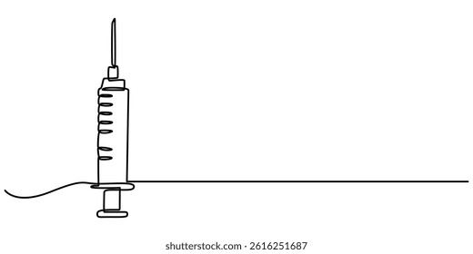 Syringe injection icon, Continuous one line drawing of syringe - medical equipment. Injection Syringe in single line draw vector illustration. Editable stroke, Syringes for injection.