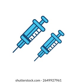 Ícone de Injeção de Seringa - Equipamento de Vacinação Médica Vetor, Ilustração vetorial de seringas médicas usadas para vacinação ou injeção. Perfeito para o sistema de saúde, vacinação contra a Covid-19.