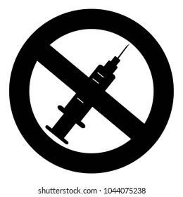 A syringe, an injection. Icon of medicine. Vector object. Against drugs. Prohibition sign