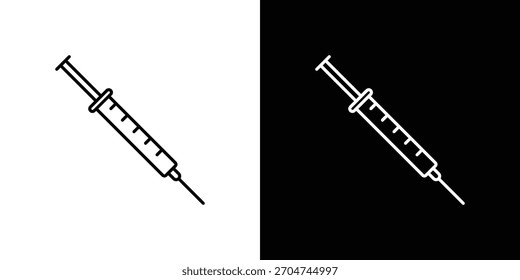 Píxel de icono de inyección de jeringa perfecto. Símbolo de contorno. Dibujo lineal simple.