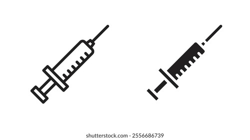 Syringe injection icon set in Thin line black color.