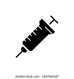 syringe injection Icon vector in black flat design on white background, sign isolated for graphic and web design, syringe injection doctor inject hospital medical symbol template color editable on whi