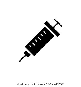 syringe injection Icon vector in black flat design on white background, sign isolated for graphic and web design, syringe injection doctor inject hospital medical symbol template color editable on whi