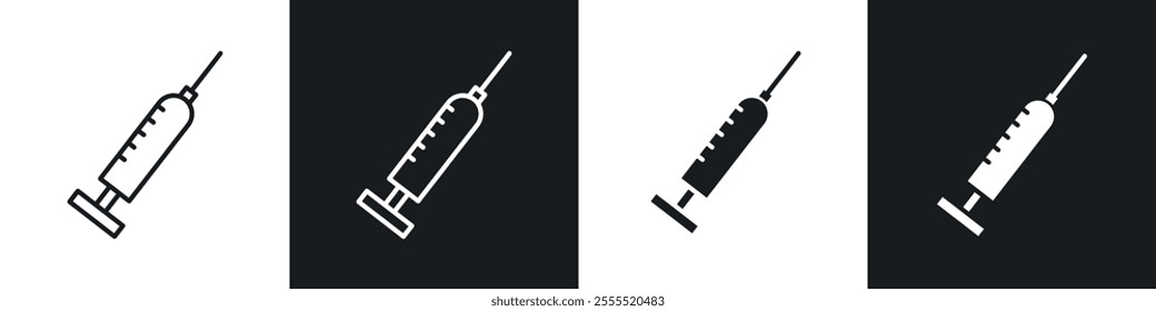 Syringe injection icon vector collection in black and white.