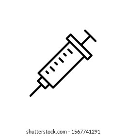 syringe injection Icon vector in line art style on white background, sign isolated for graphic and web design, syringe injection doctor inject hospital medical symbol template color editable on white 