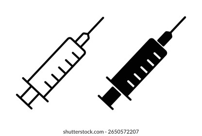 Ícone de injeção da seringa Conjunto vetorial. contorno médico da seringa e ícone glifo. isolar sobre um fundo branco.