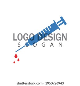 Plantilla y símbolo del vector del icono de inyección de jeringas