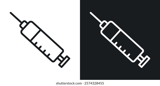 Syringe injection icons in thin black and white stroke liner style