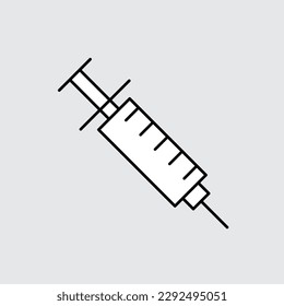 Syringe Injection line icon, Plastic medical syringe needle outline vector sign, linear style pictogram isolated on white. Symbol, logo illustration. 