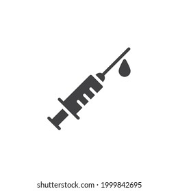 Spritzeninjektion mit einem abgesetzten Vektorsymbol. volles Flachzeichen für mobiles Konzept und Webdesign. Symbol für die Impfstoffspritze Symbol, Logo-Abbildung. Vektorgrafik