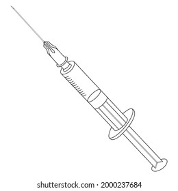 Jeringa para inyección. Esbozo. Ilustración vectorial. Inyección, vacunación. Aguda aguja. Inyección de la medicina líquida por vía subcutánea. 