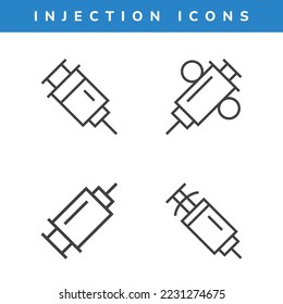 Syringe injection vaccination line icons design illustrations.