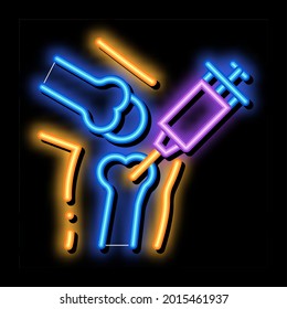 Syringe Injection Vaccine In Bone neon light sign vector. Glowing bright icon transparent symbol illustration