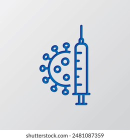 Syringe injection, vaccine simple icon vector. Flat design. Paper cut design. Cutted blue symbol with shadow. Gray background.ai