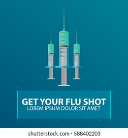 Syringe for injection vaccine . Vector flat illustration