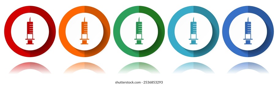 Seringa, ícones de vetor de injeção, conjunto de ícone plano para design de logotipo, webdesign e aplicações móveis, coleção de botões coloridos da web em eps 10