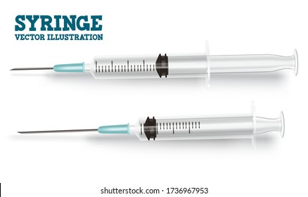 Syringe injection vector set. Syringe medical and hospital tool for vaccination isolated in white for design element. Vector illustration.
