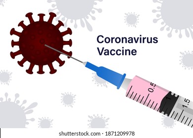 Spritze zur Injektion des Virus der Krone. Kampf gegen den Coronavirus.COVID-19-Virusimpfstoff, Spritzeninjektion, Vorbeugung, Immunisierung, Behandlung einer Coronavirus-Infektion