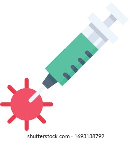 Syringe injection at virus vector illustration, flat design icon