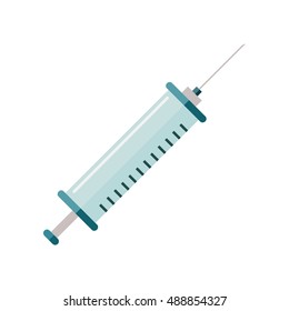 Syringe for injections vector in flat style. Sterile medical supplies for vaccinations and anesthesia. Illustration for health care concepts. Isolated on white background