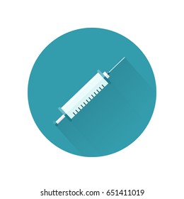 Syringe for injections vector in flat style. Sterile medical supplies for vaccinations and anesthesia. Illustration for health care concepts. Isolated on white background