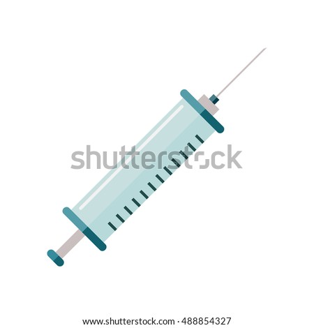 Syringe for injections vector in flat style. Sterile medical supplies for vaccinations and anesthesia. Illustration for health care concepts. Isolated on white background