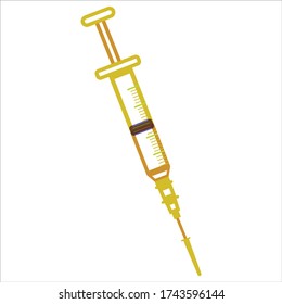Syringe injector application device with needle cover on.
