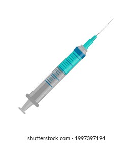 Syringe injector application device with needle icon. Vector illustration