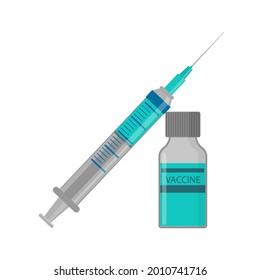 Syringe injector application device with vial. Vector illustration