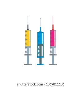 syringe injector vector set, injection illustration isolated on white.