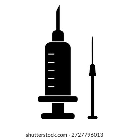 Syringe and injunction needle Isometric view Silhouette. healthcare icon. Vector illustration pharmacist element isolated. injection of a vaccine against an infectious disease. 
