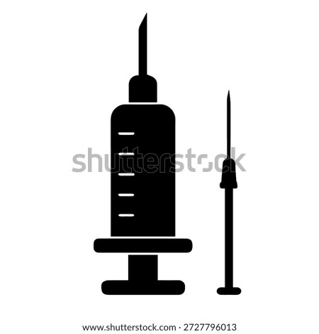 Syringe and injunction needle Isometric view Silhouette. healthcare icon. Vector illustration pharmacist element isolated. injection of a vaccine against an infectious disease. 