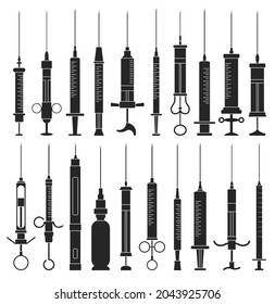 Syringe isolated black set icon. Vector illustration vaccine on white background. Vector black set icon syringe.