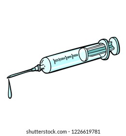 syringe isolated on white background. Comic cartoon pop art retro vector illustration drawing