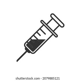 Jeringa aislada sobre un fondo blanco. Un vector de icono de píxel perfecto y profesional. Símbolo de vacunación, vacunación y tratamiento. Pedir la vacunación.