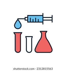 Syringe and Lab Tubes related vector line icon. Test tube. Isolated on white background. Vector illustration. Editable stroke