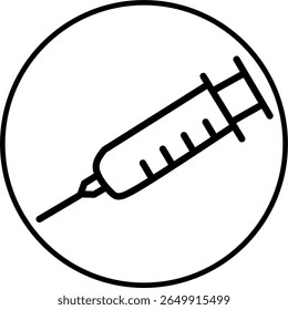ícone da linha da seringa em círculo. Saúde e tema de ícone médico em círculo