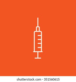 Syringe line icon for web, mobile and infographics. Vector white icon isolated on red background.