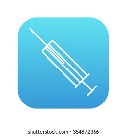 Syringe line icon for web, mobile and infographics. Vector white icon on the blue gradient square with rounded corners isolated on white background.
