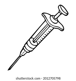 syringe line vector illustration,isolated on white background,top view