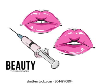 Syringe lips filler procedure , facial beauty plastic surgery 