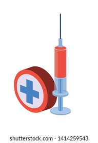 syringe with liquid isolated icon