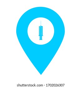 Syringe location map pin icon. Element of map point for mobile concept and web apps. Icon for website design and development, app development. Premium hospital, clinic, pharmacy icon sign