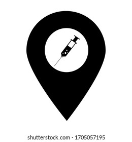 Syringe location map pin icon. Element of map point for mobile concept and web apps. Icon for website design and development, app development. Premium hospital, clinic, pharmacy icon sign	