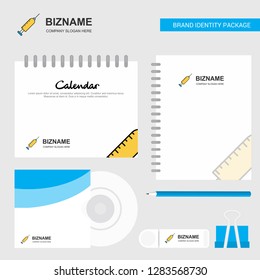 Syringe Logo, Calendar Template, CD Cover, Diary and USB Brand Stationary Package Design Vector Template