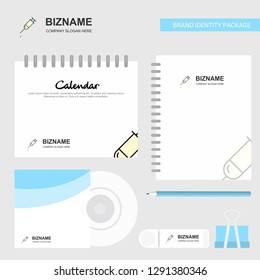 Syringe Logo, Calendar Template, CD Cover, Diary and USB Brand Stationary Package Design Vector Template