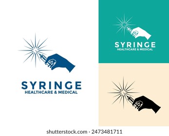 Spritzen-Logo-Icon-Set Vektorgrafik Design Vorlage, Injektions-Icon Vektorgrafik mit der Hand